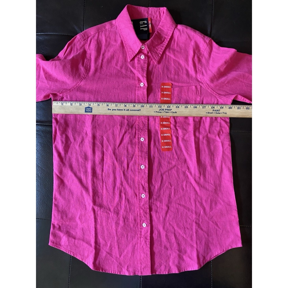 GAP Linen Blend‎ Button Up Shirt Womens XS Hot Pink Long Sleeve Tunic Top Beachy - Picture 13 of 16
